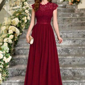 3X Burgundy Miusol Floral Lace Bodice Cap Sleeve NWT